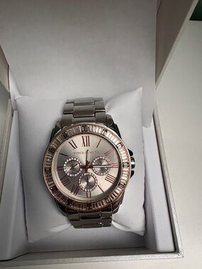 Vince Camuto Two-Tone Silver and Rose Gold Crystal Accent Women's Watch